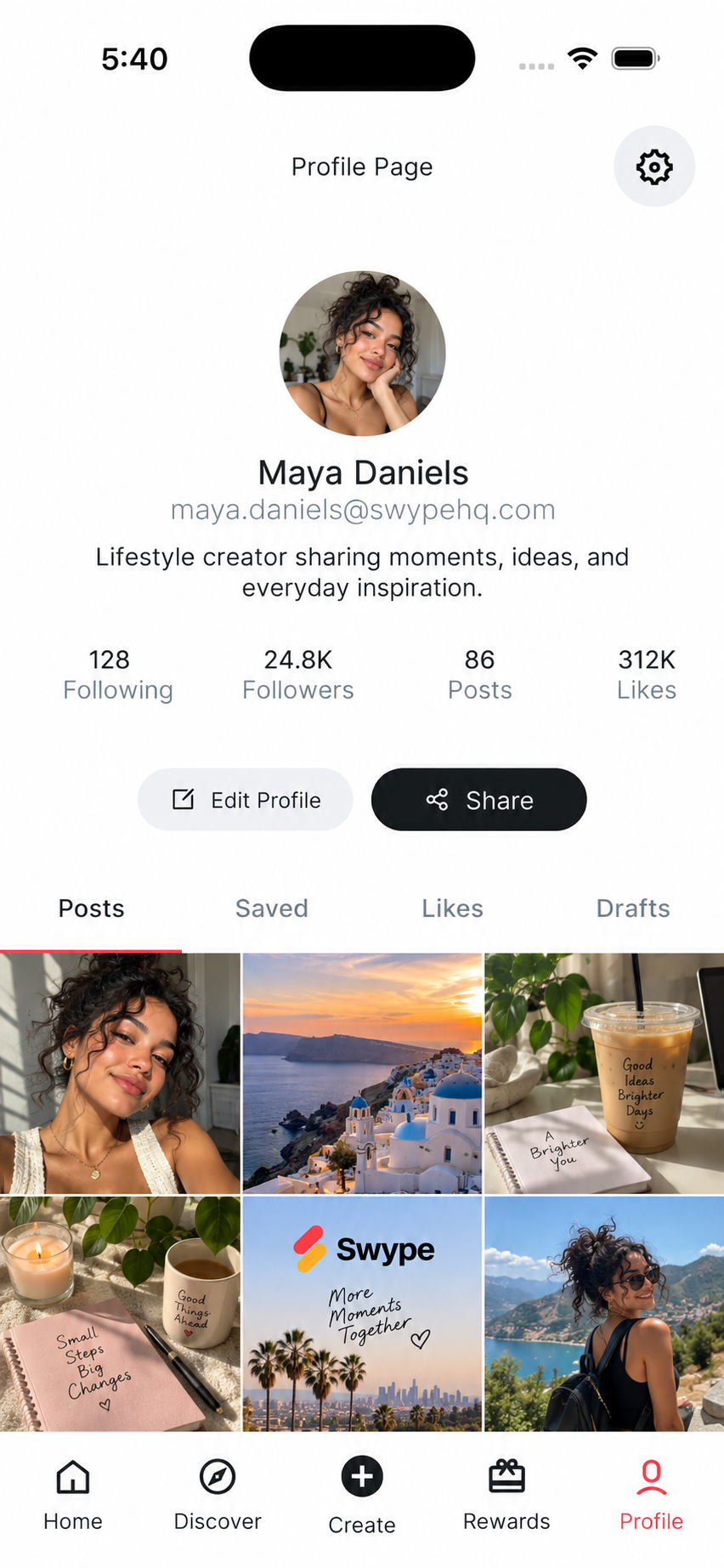 Swype creator posting and expression feed preview